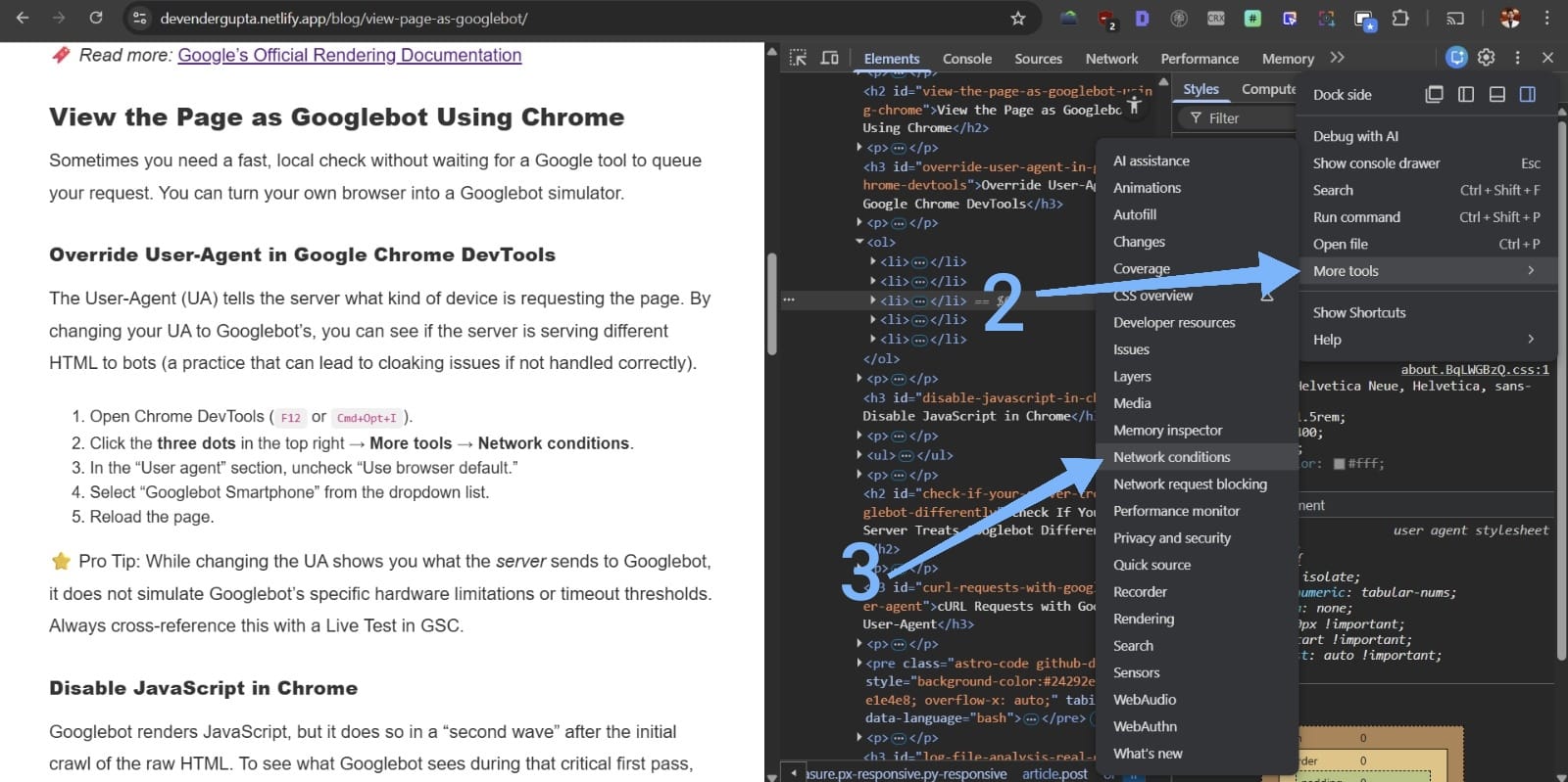 More tools → Network conditions in Chrome DevTools